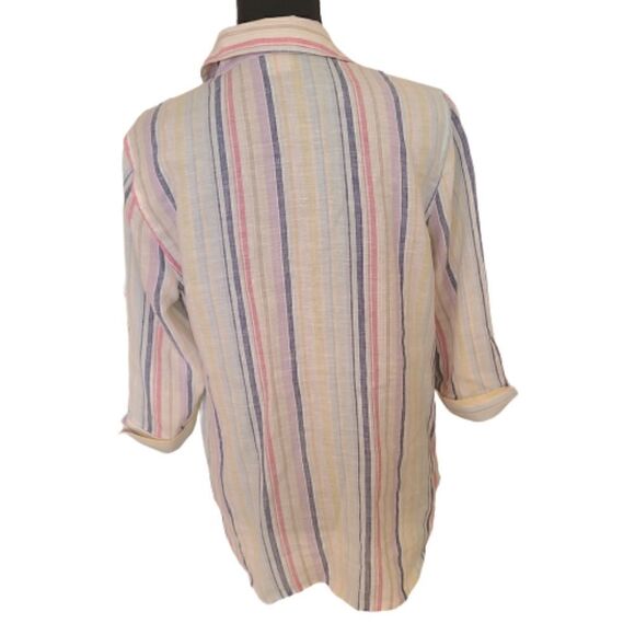 Chico's No Iron Linen Striped Blouse Top - Picture 3 of 9